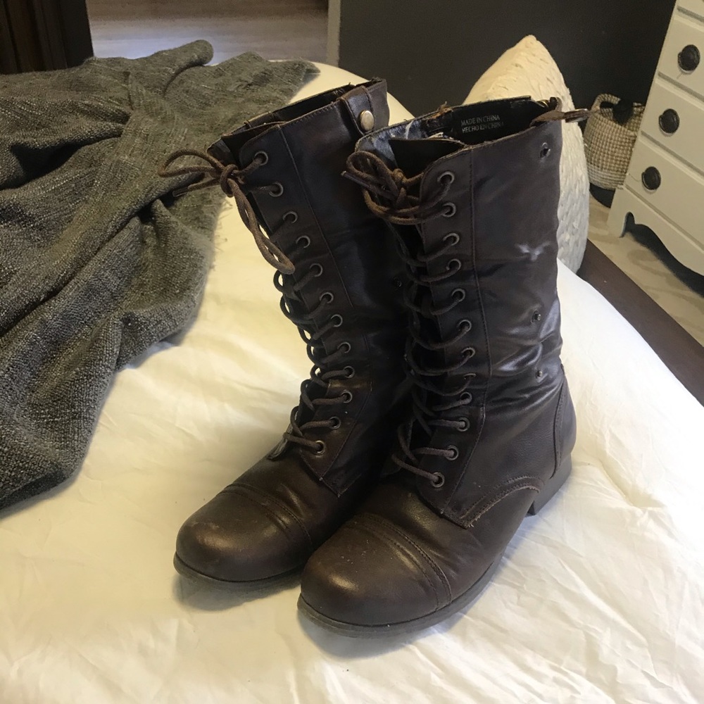 Brown combat boots